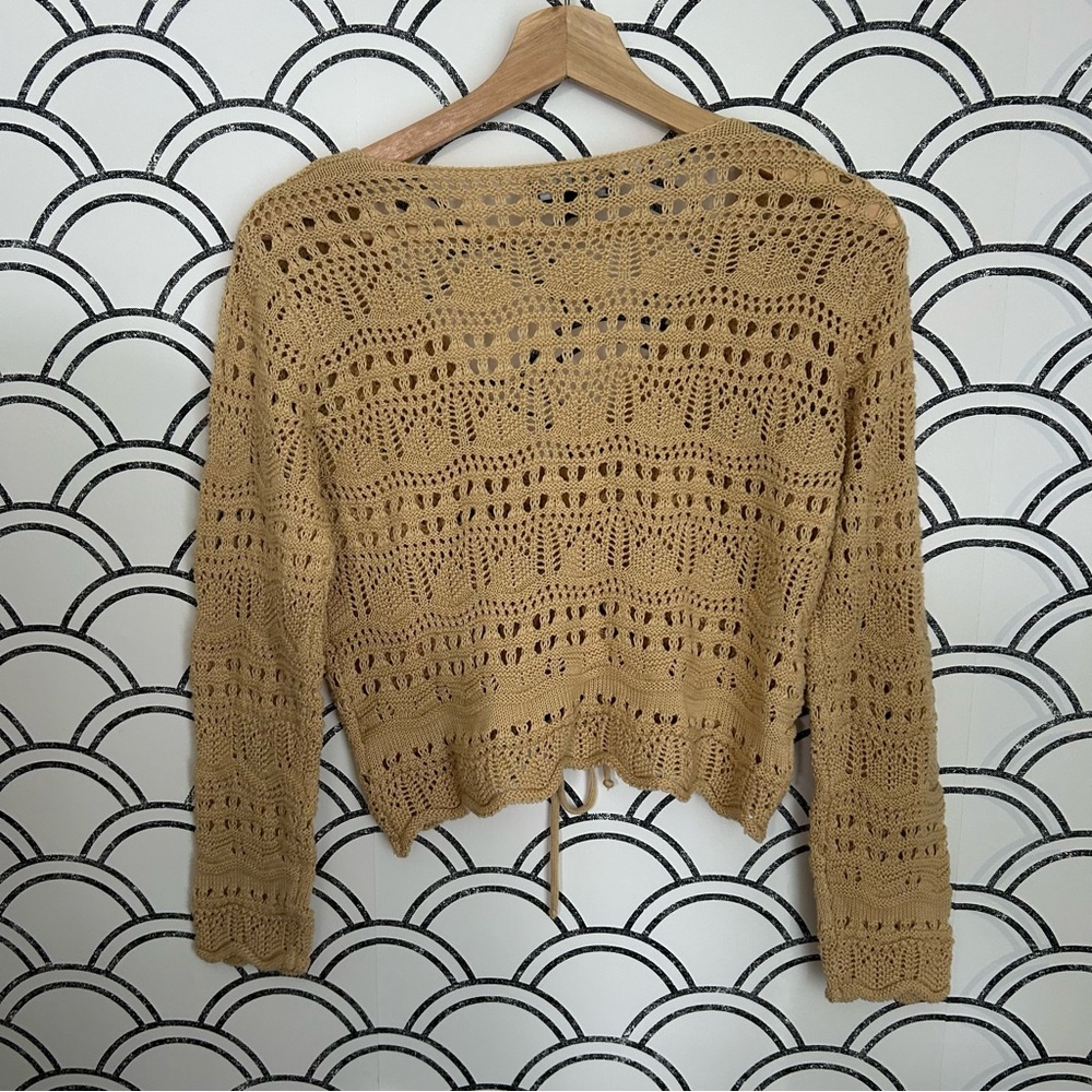 Lulus Only Yours Beige Sheer Crochet Ruched Sweater Top Small - Picture 6 of 7
